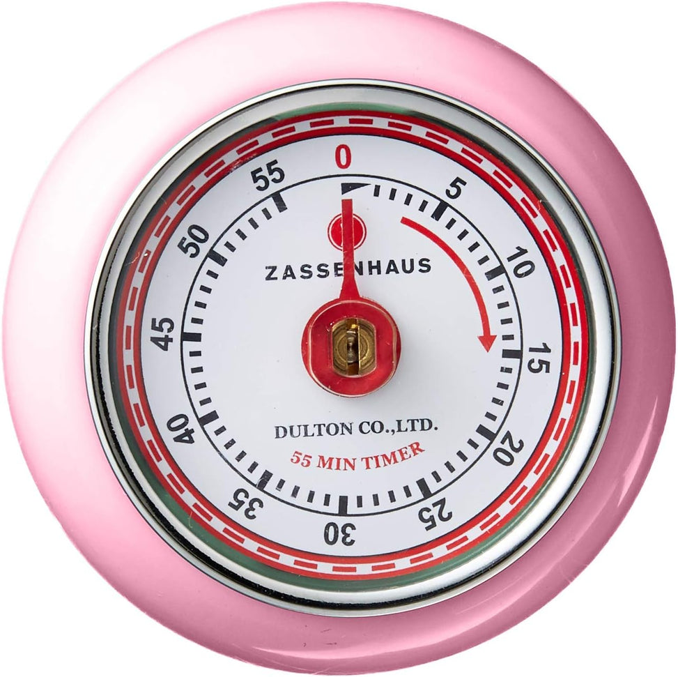Zassenhaus - Retro 2.75" Pink Magnetic 60 Minute Kitchen Timer - M072372