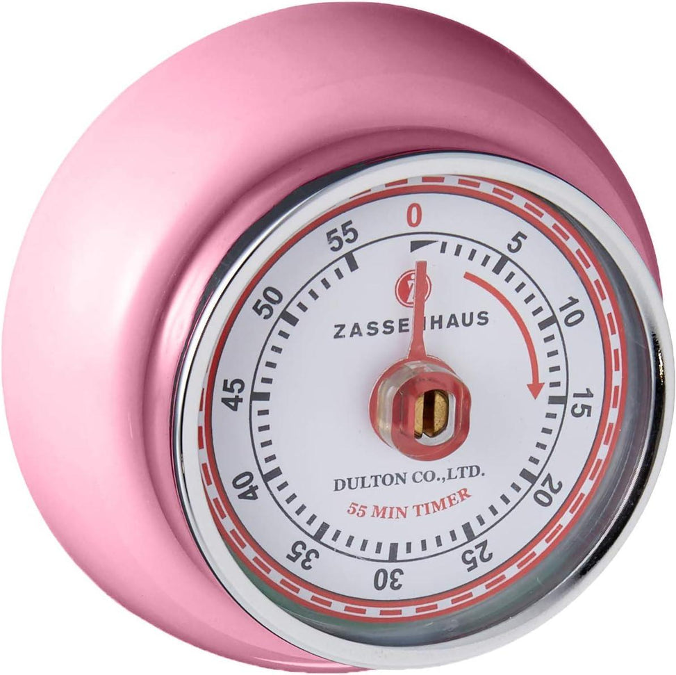 Zassenhaus - Retro 2.75" Pink Magnetic 60 Minute Kitchen Timer - M072372