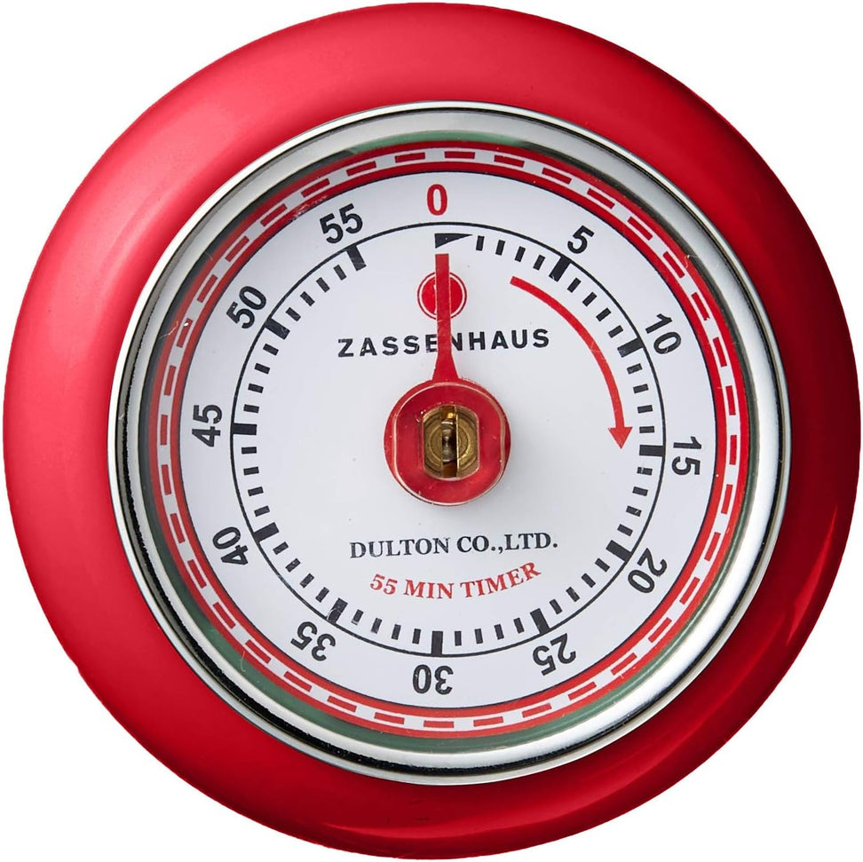 Zassenhaus - Retro 2.75" Red Magnetic 60 Minute Kitchen Timer - M072327