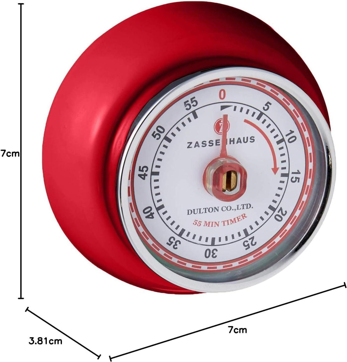 Zassenhaus - Retro 2.75" Red Magnetic 60 Minute Kitchen Timer - M072327