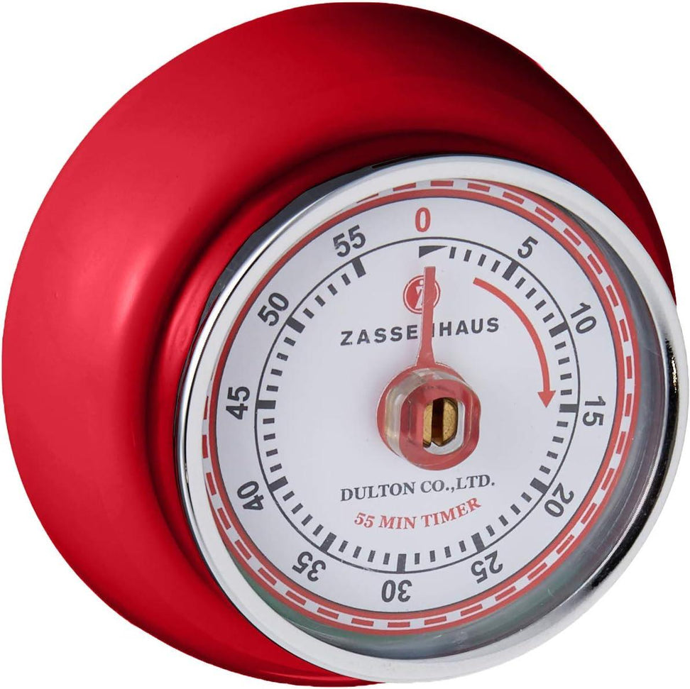 Zassenhaus - Retro 2.75" Red Magnetic 60 Minute Kitchen Timer - M072327
