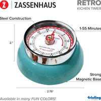 Zassenhaus - Retro 2.75" Teal Magnetic 60 Minute Kitchen Timer - M071825