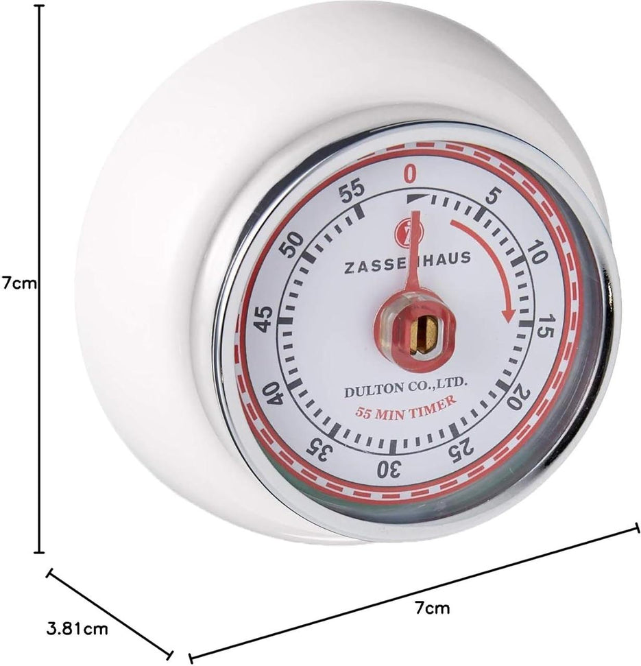Zassenhaus - Retro 2.75" White Magnetic 60 Minute Kitchen Timer - M072242