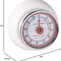Zassenhaus - Retro 2.75" White Magnetic 60 Minute Kitchen Timer - M072242