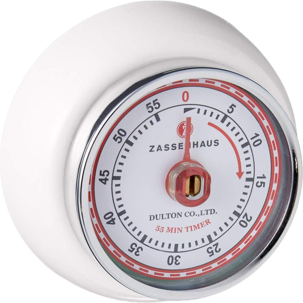 Zassenhaus - Retro 2.75" White Magnetic 60 Minute Kitchen Timer - M072242