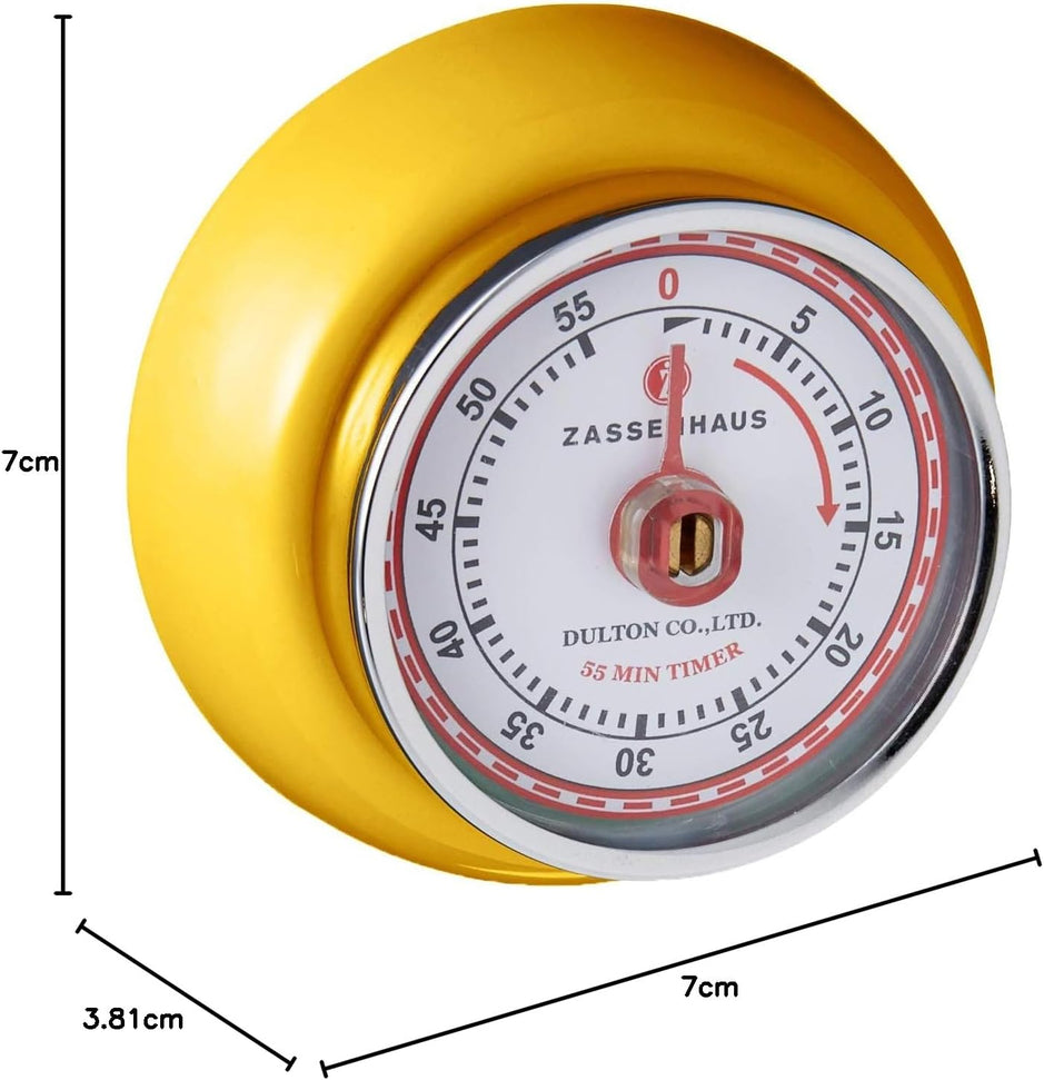 Zassenhaus - Retro 2.75" Yellow Magnetic 60 Minute Kitchen Timer - M072341