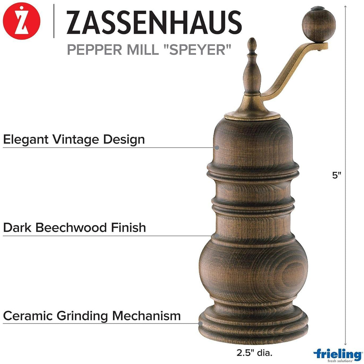 Zassenhaus - Speyer 5.1" Dark Stained Beech Pepper Mill - M021202