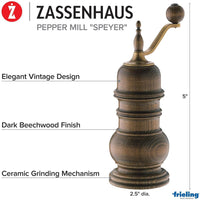 Zassenhaus - Speyer 5.1" Dark Stained Beech Pepper Mill - M021202