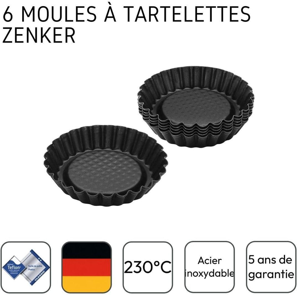 Zenker - 4" Metallic Black Nonstick Mini Tart Pans, Pack of 6 - Z6531