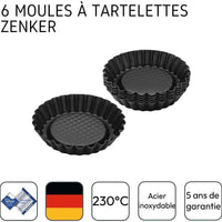 Zenker - 4" Metallic Black Nonstick Mini Tart Pans, Pack of 6 - Z6531