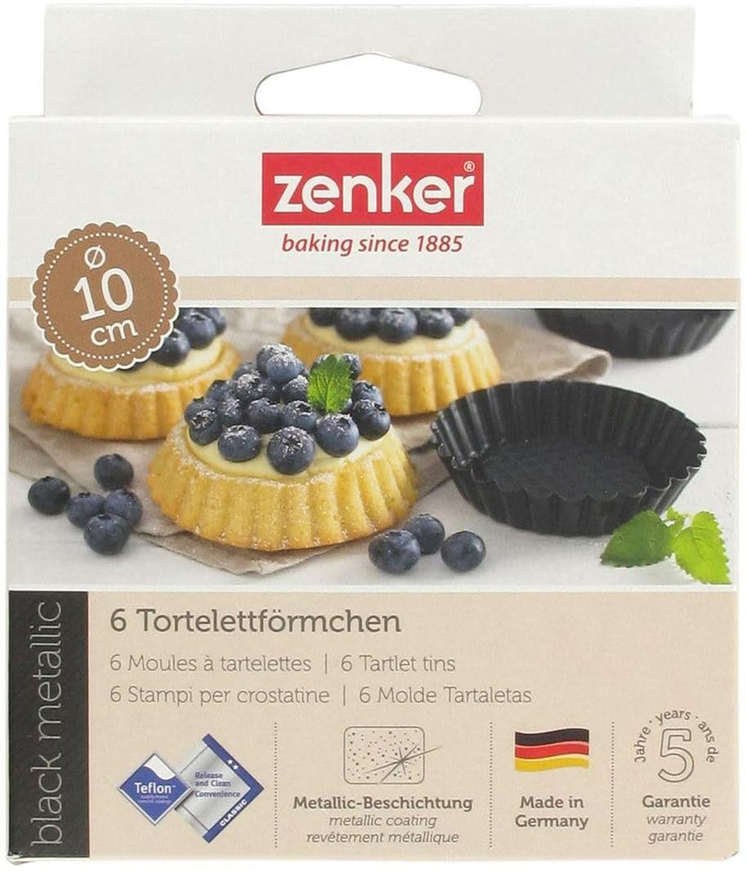 Zenker - 4" Metallic Black Nonstick Mini Tart Pans, Pack of 6 - Z6531