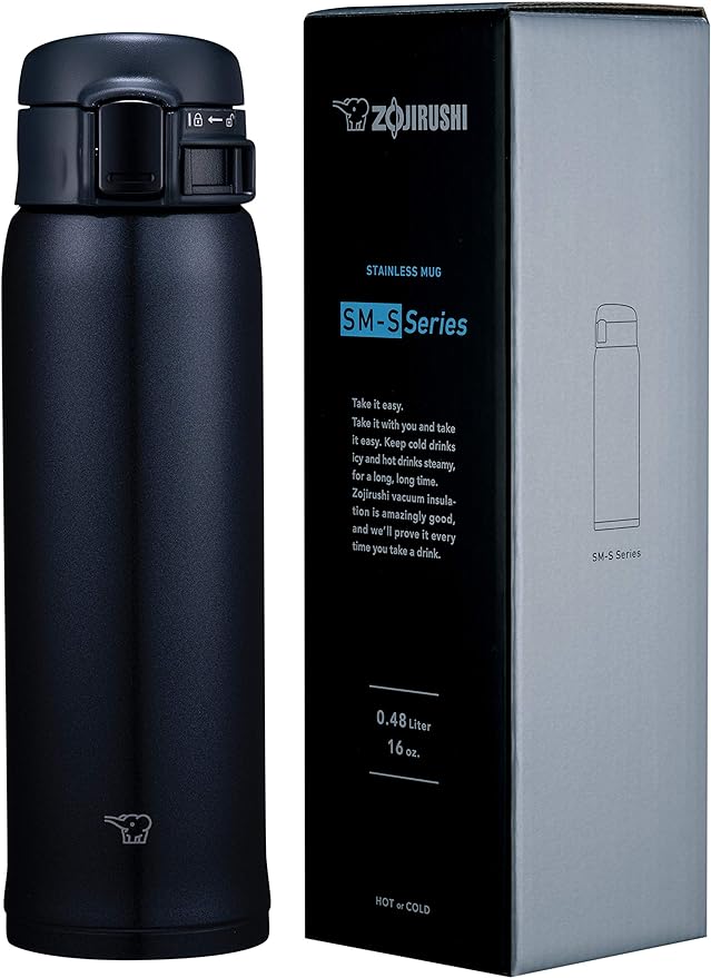 Zojirushi - 0.6 L Silky Black Stainless Steel Water Bottle - SM-SR60EBC