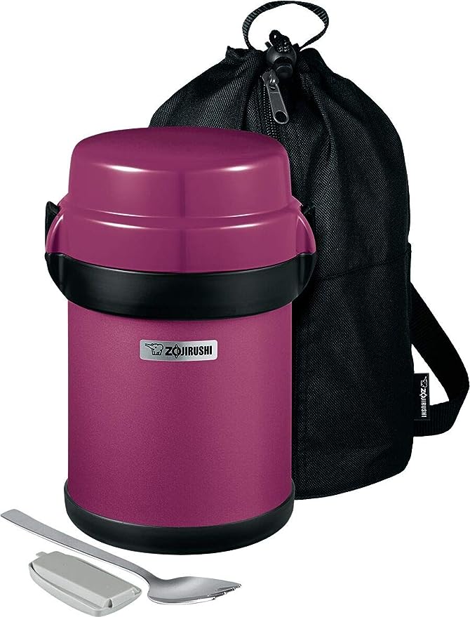 Zojirushi - Mr. Bento® Plum Stainless Lunch Jar With 4 Microwaveable Inner Bowls - SL-JBE14VZ