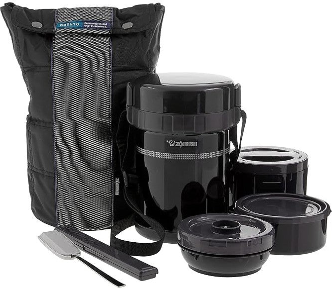 Zojirushi - Ultra Black Classic Bento® Stainless Lunch Jar With 3 Microwaveable Inner Bowls - SL-GRE18BT
