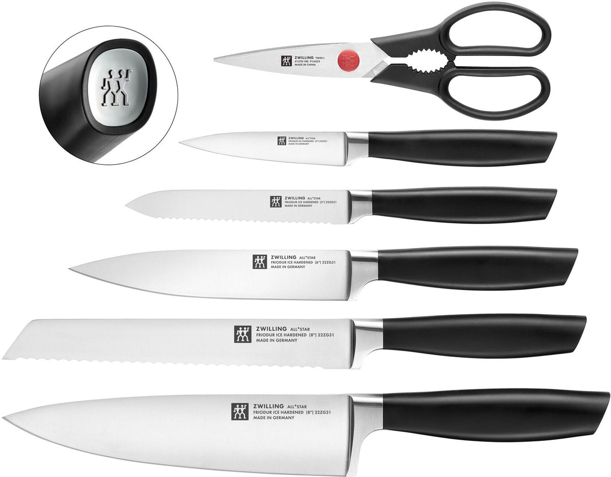 Zwilling - ALL * STAR 7 PC Silver Knife With Black Self Sharpening Block Set - 1022760