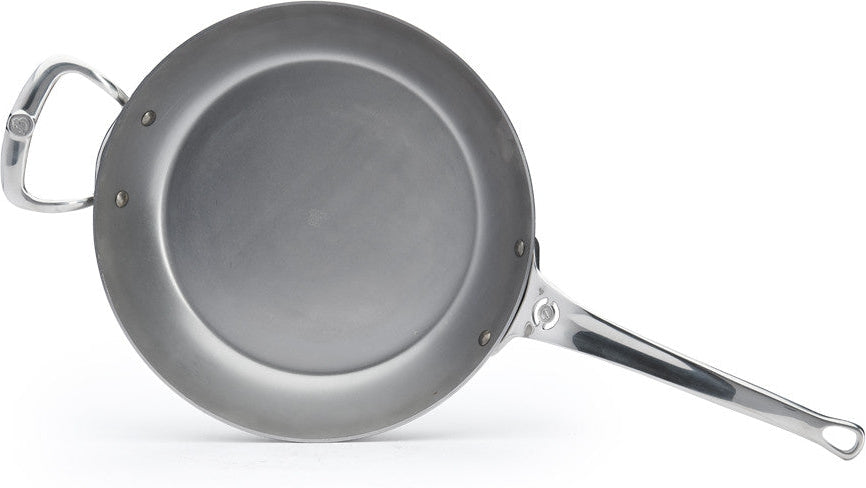 de Buyer - Mineral B Pro 12.5"/32 cm Round Steel Fry Pan with 2 Helper Handles - 5680.32