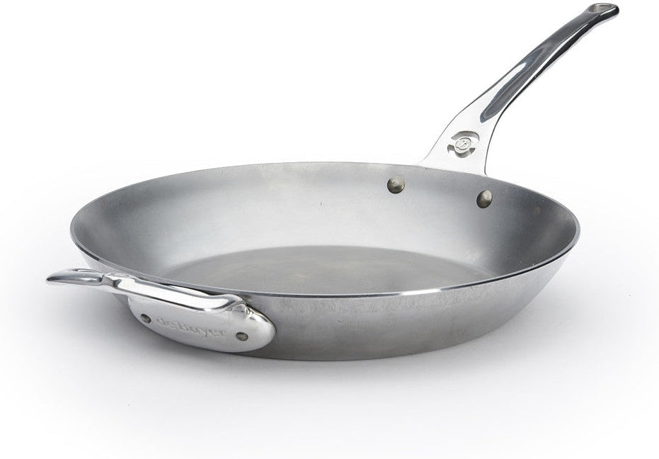 de Buyer - Mineral B Pro 12.5"/32 cm Round Steel Fry Pan with 2 Helper Handles - 5680.32