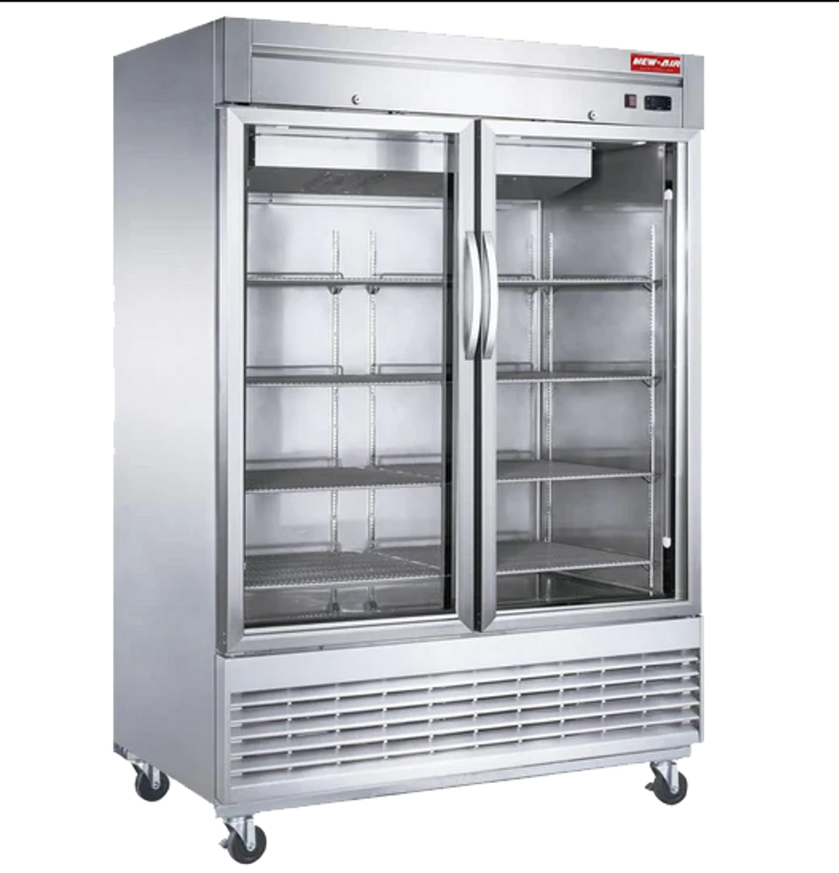 New Air - 55" Double Glass Door Stainless Steel Reach-In Freezer - NSGF-55-H