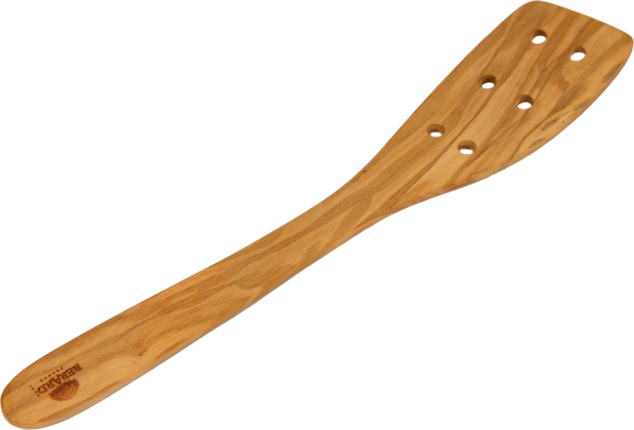 Berard - 12.5" Olivewood Curved Spatula with 6 Holes - 66574
