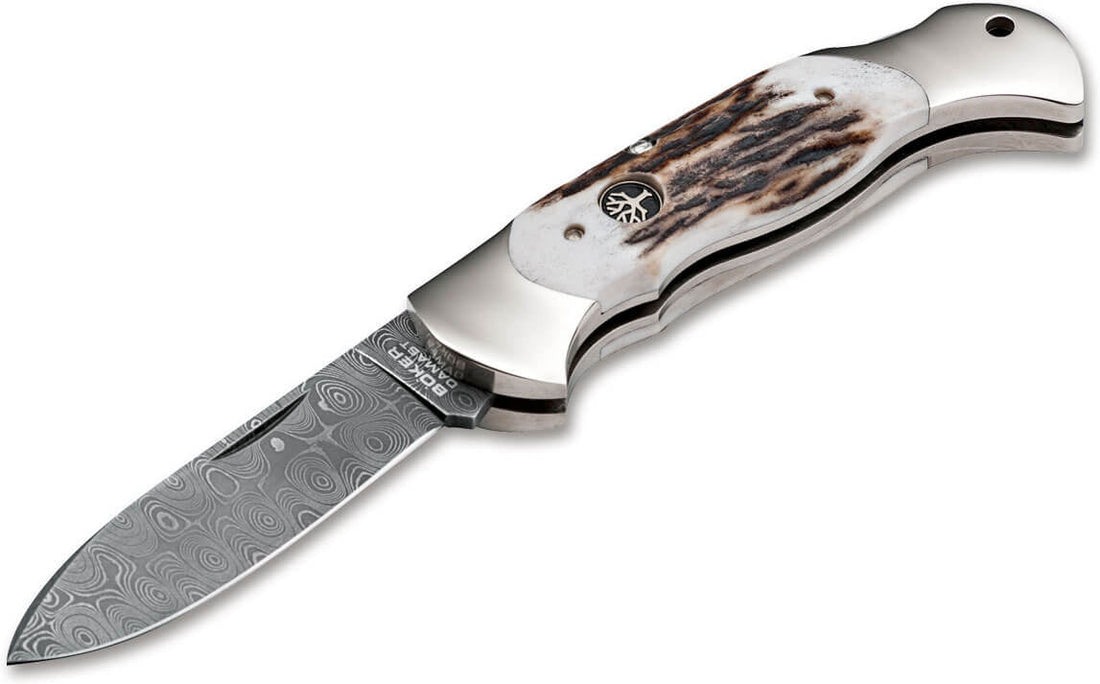 Boker - Scout Spearpoint Stag Damast Pocket Knife - 112201DAM