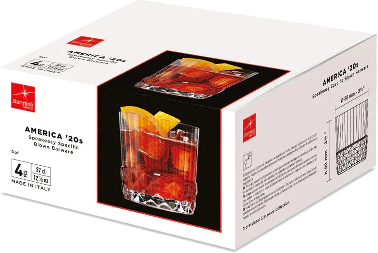 Bormioli Rocco - 12.5oz America '20s D.O.F Glasses, Pack of 4 - 450122139