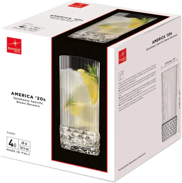Bormioli Rocco - 16.5oz America '20s Cooler Glasses, Pack of 4 - 450122141