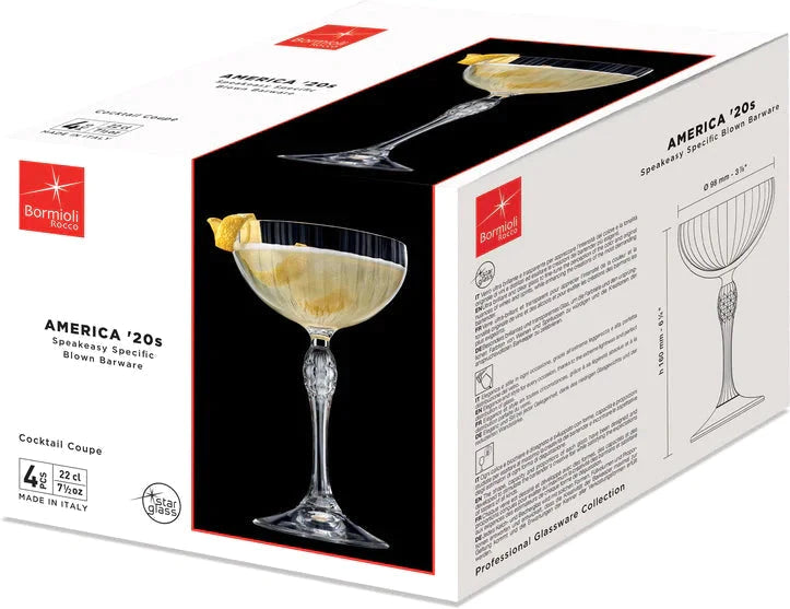 Bormioli Rocco - 7.75oz America '20s Cocktail Glasses, Pack of 4 - 450122137