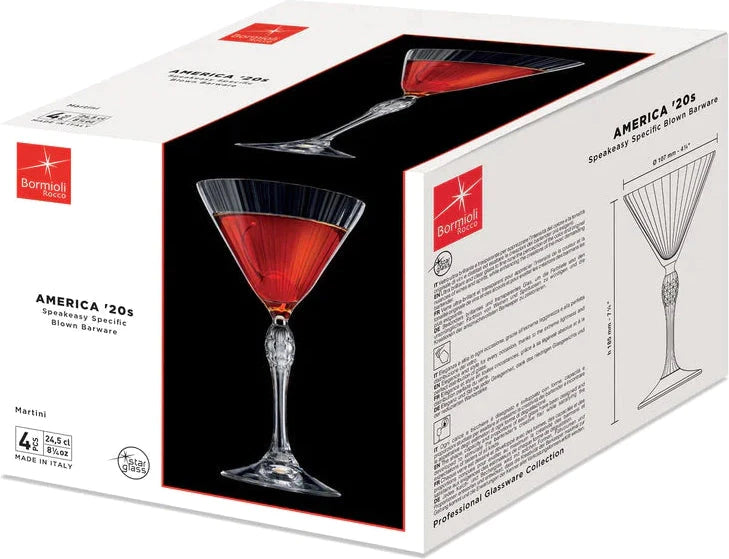 Bormioli Rocco - 8.5oz America '20s Martini Glasses, Pack of 4 - 450122142