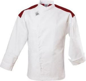 Chef Revival - White Metro Chef Jacket with Red Yoke Small - J027RD-S