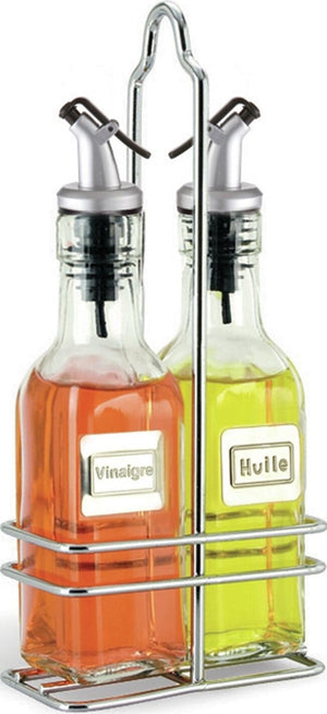 Cuisinox - 6 Oz Oil & Vinegar Cruet Set With Caddy (French Labels) - BOTF