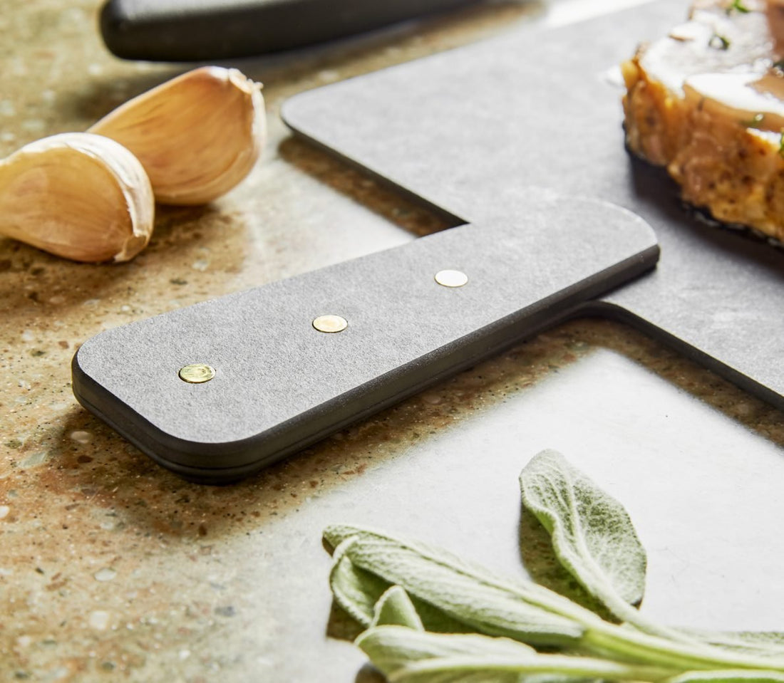 Epicurean - 9" x 7.5" Slate/Slate Riveted Handle Handy Series Board - 008-R09070202