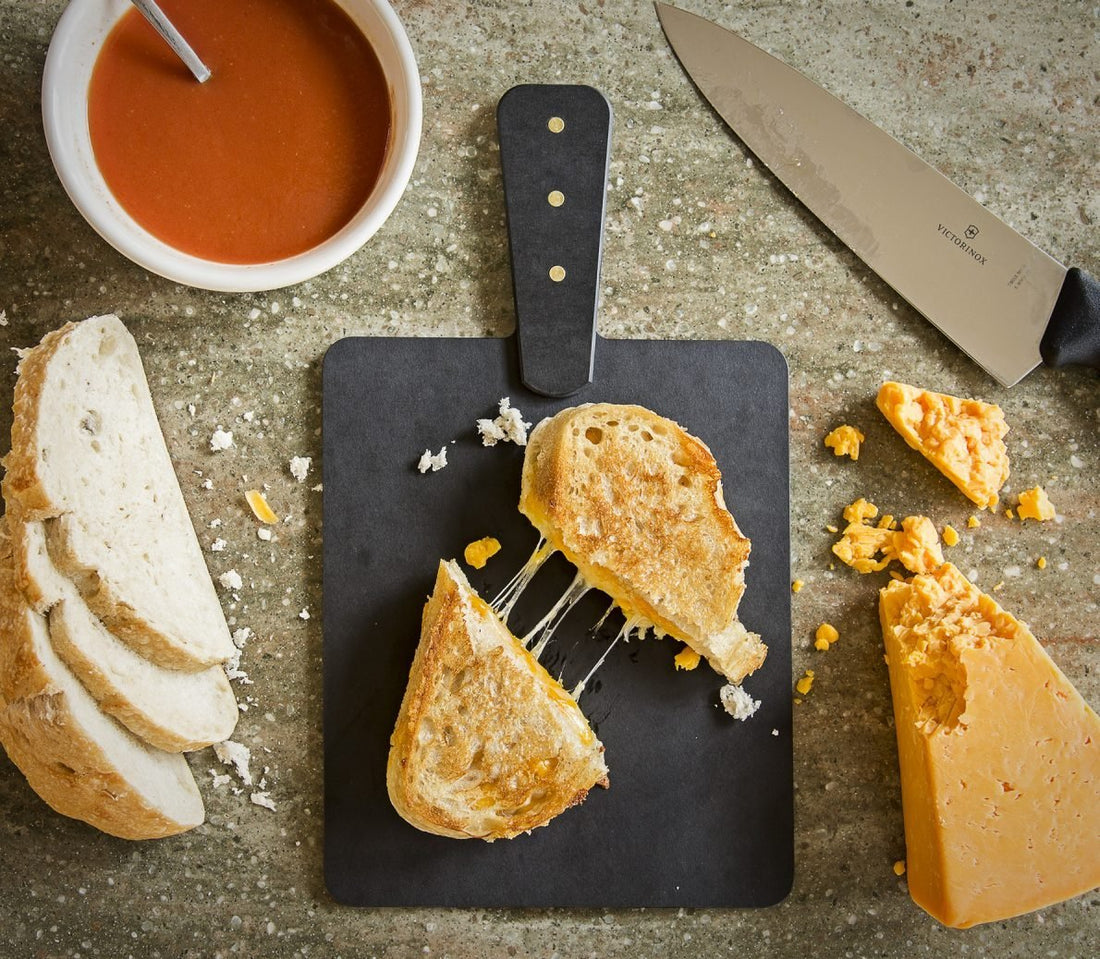 Epicurean - 9" x 7.5" Slate/Slate Riveted Handle Handy Series Board - 008-R09070202