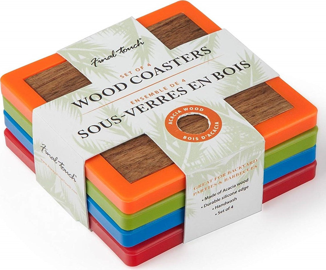 Final Touch - Coloured Wood Coasters, Pack of 4 - FTA7614 - DISCONTINUED