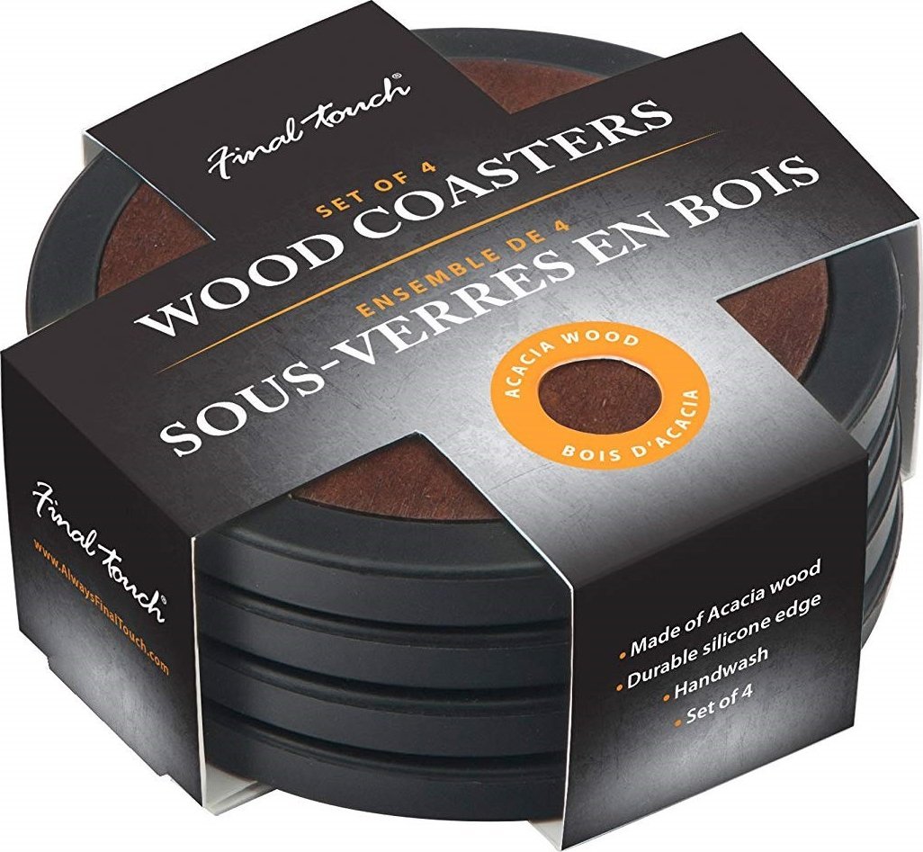 Final Touch - Round Wood Coasters, Pack of 4 - FTA7612
