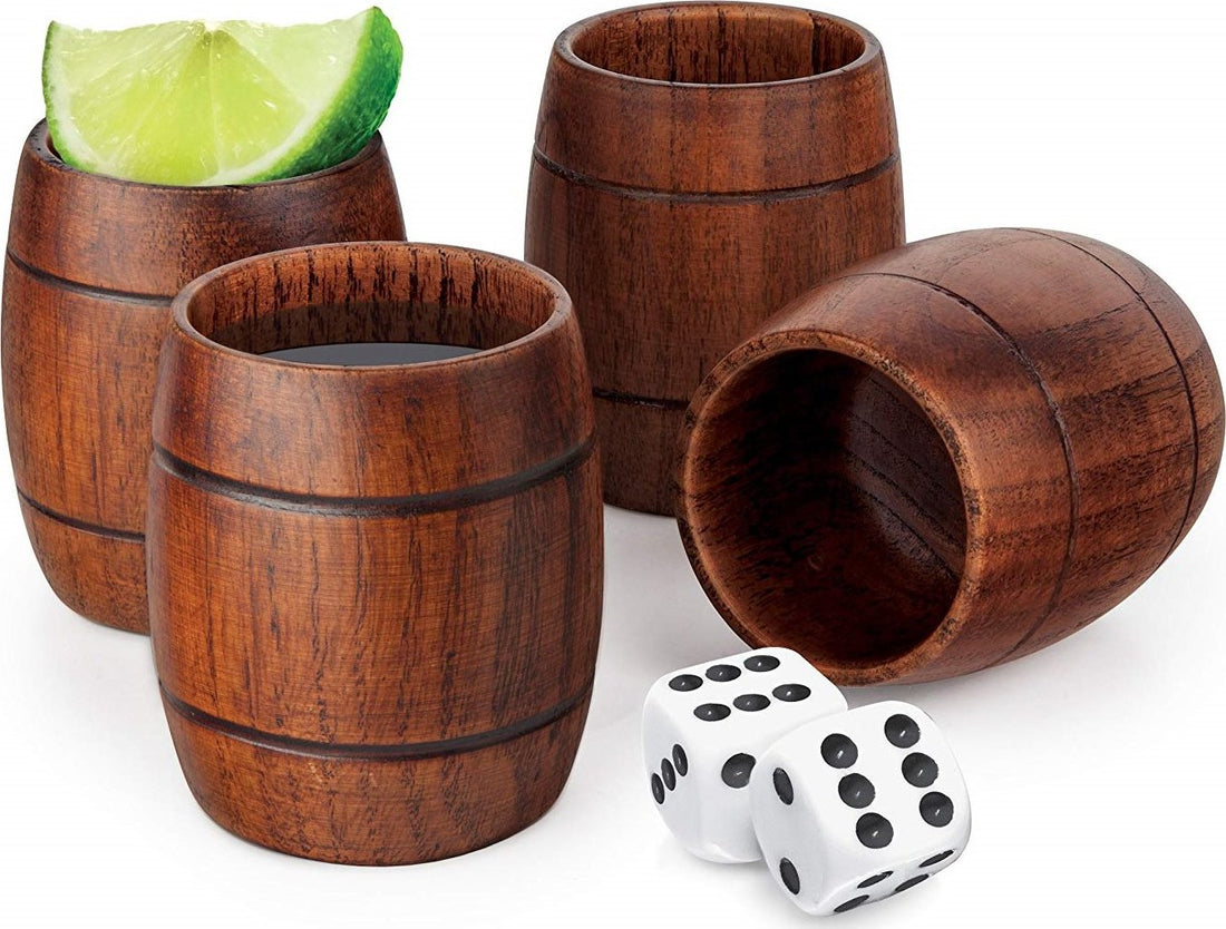 Final Touch - Wood Barrel Shot Glasses, Pack of 4 - GG1003
