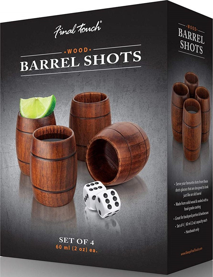 Final Touch - Wood Barrel Shot Glasses, Pack of 4 - GG1003
