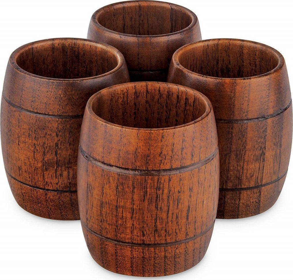 Final Touch - Wood Barrel Shot Glasses, Pack of 4 - GG1003