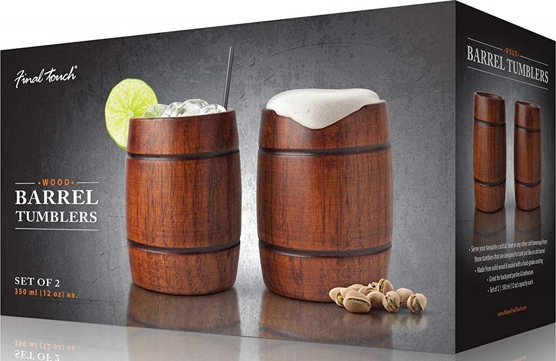 Final Touch - Wood Barrel Tumblers, Pack of 2 - GG1002