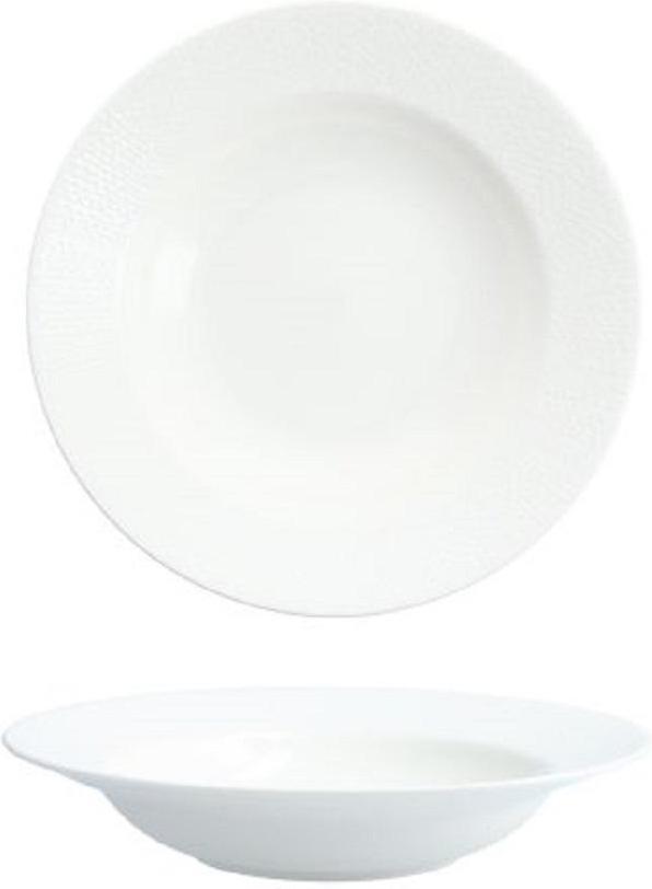 Fortessa - 13oz Amanda White Embossed Rim Soup Bowls, Pack of 4 - 7000.FFD.09