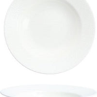 Fortessa - 13oz Amanda White Embossed Rim Soup Bowls, Pack of 4 - 7000.FFD.09