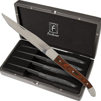Fortessa - 4 PC 9.25" Non-Serrated Steak Knife Set with Dark Wood Handle (23 cm) - 4PS-247NS