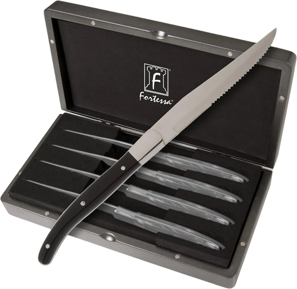 Fortessa - 4 PC 9.25" Serrated Steak Knife Set with Black Handle (23 cm) - 4PS-239 - DISCONTINUED