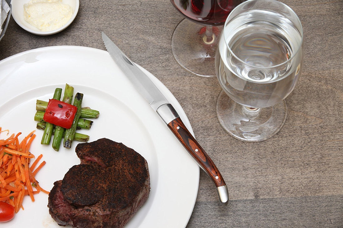 Fortessa - 4 PC 9.25" Serrated Steak Knife Set with Dark Wood Handle (23 cm) - 4PS-247SR