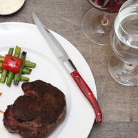 Fortessa - 4 PC 9.25" Serrated Steak Knife Set with Red Handle (23 cm) - 4PS-243