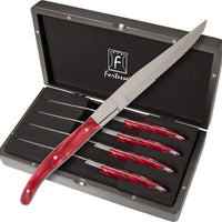 Fortessa - 4 PC 9.25" Serrated Steak Knife Set with Red Handle (23 cm) - 4PS-243