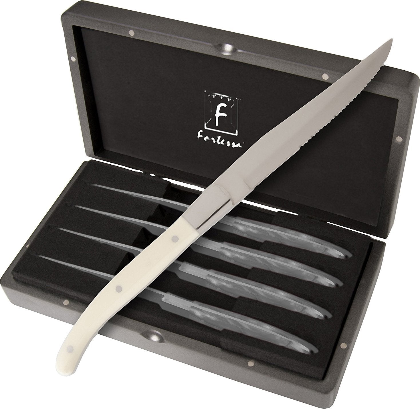 Fortessa - 4 PC 9.25" Serrated Steak Knife Set with Blonde Handle (23 cm) - 4PS-240