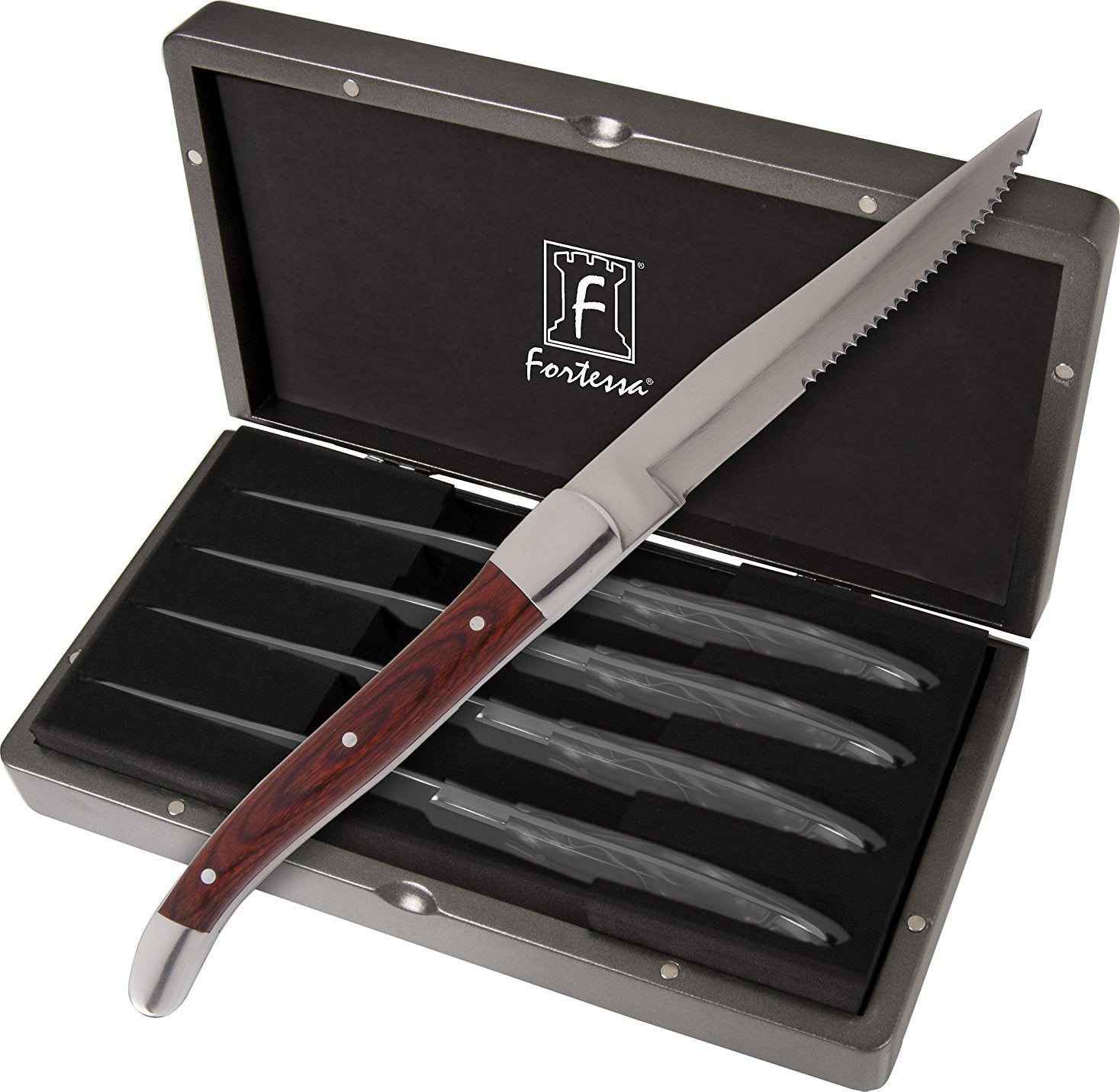 Fortessa - 4 PC 9.25" Serrated Steak Knife Set with Dark Wood Handle (23 cm) - 4PS-247SR
