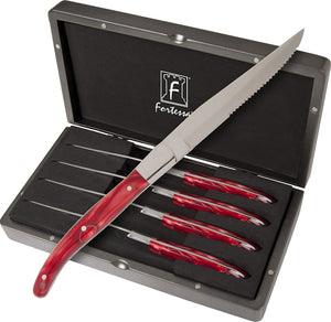 Fortessa - 4 PC 9.25" Serrated Steak Knife Set with Red Handle (23 cm) - 4PS-243