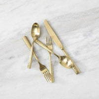 Fortessa - 7" Lucca Faceted Brushed Gold Titan PVD Dessert/Oval Soup Spoons, Pack of 12 - 1.9B.102.FC.011