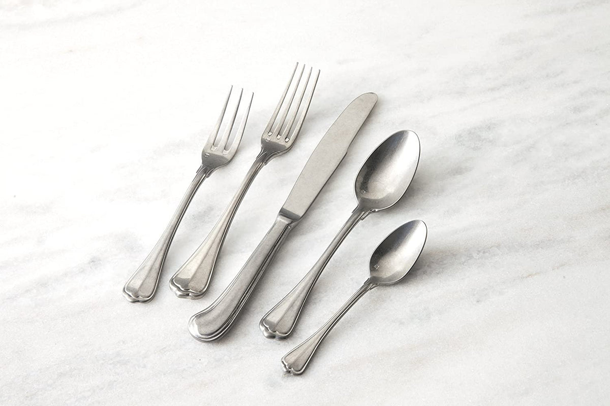 Fortessa - 7.5" San Marco Antiqued Stainless Steel Dessert/Oval Soup Spoons, Pack of 12 - 1.5T.190.00.011